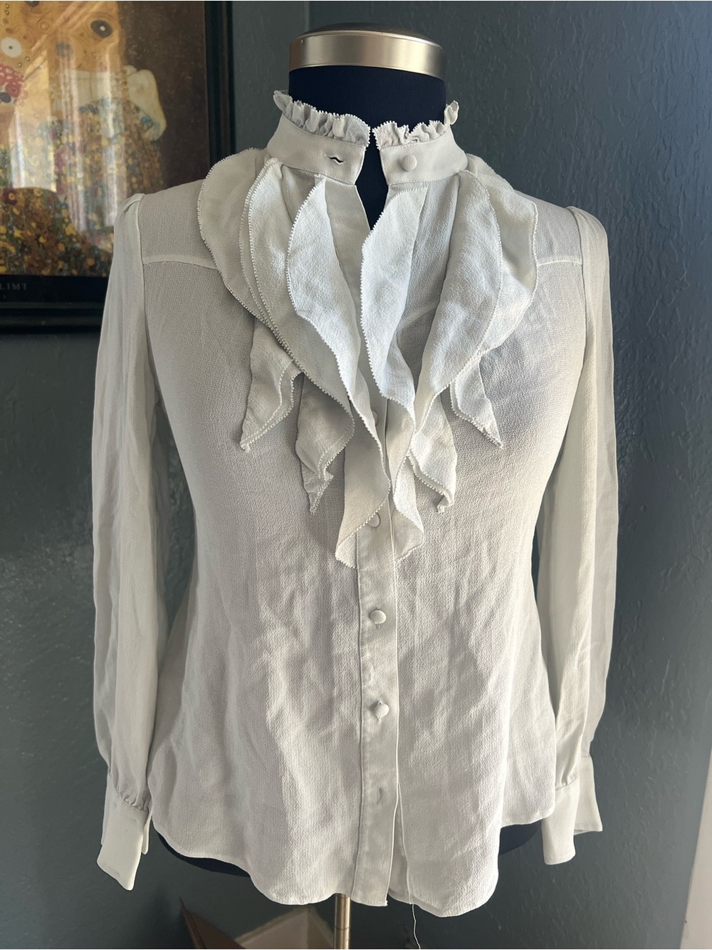 Ann Taylor White Ruffle Front Button-Down Blouse